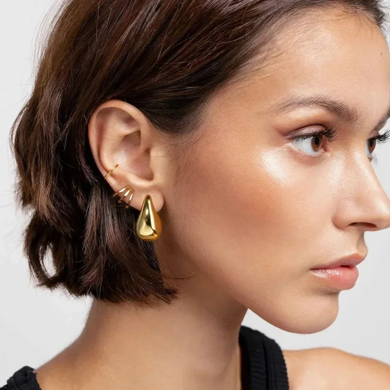 Trendy Plate Gold Color Chunky Waterdrop Dupes Drop Earrings for Women Personality Glossy Teardrop Earring Jewelry Gift