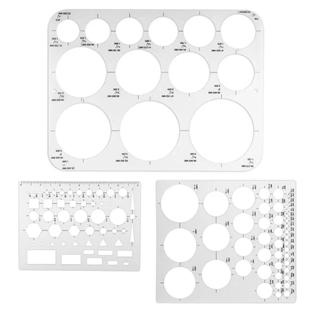 3Pcs 3 Sizes Round Templates DIY Transparent Multifunctional Geometric Ruler Multi-use Creativity Circle Stencils for Drawing