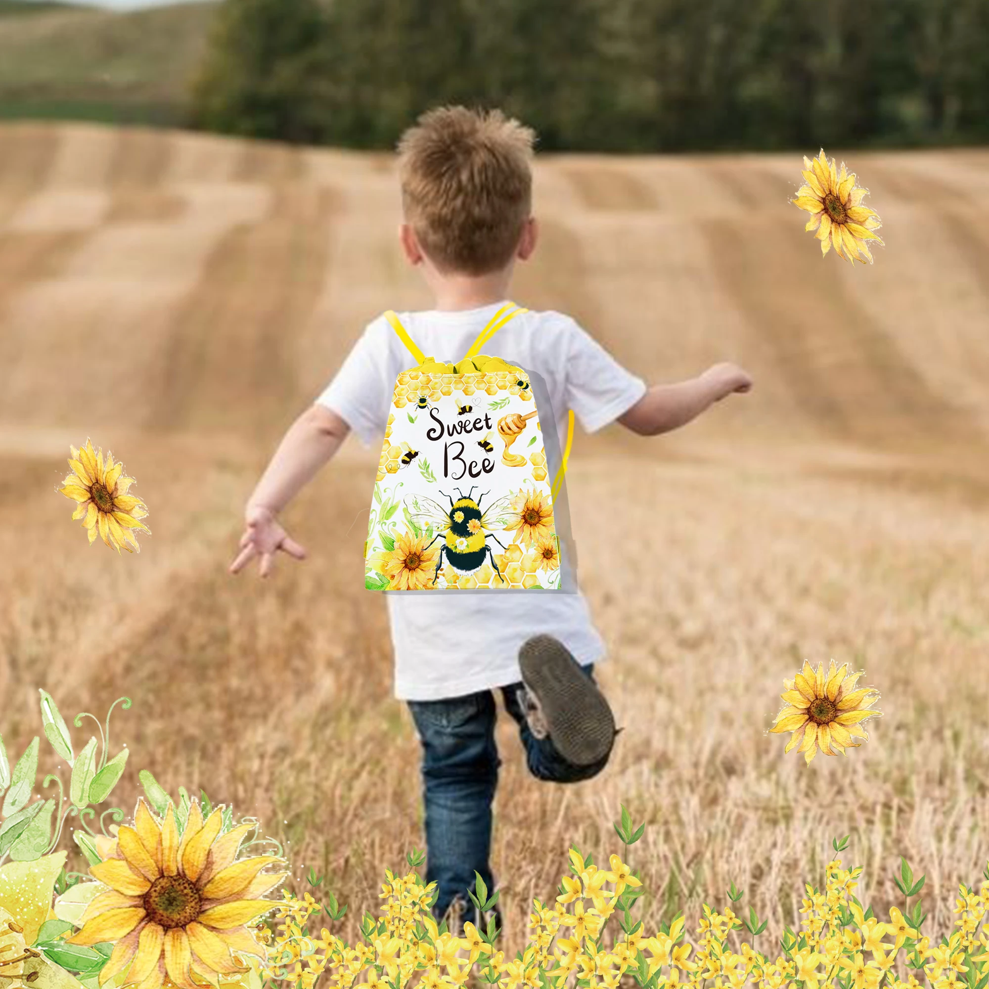 Biene Griff Spiel Meerjungfrau Lutscher Vlies Geschenke Tasche Schule Sport Kordelzug Rucksack Kinder Geburtstag Party Verpackung Lagerung Taschen – Detail 4