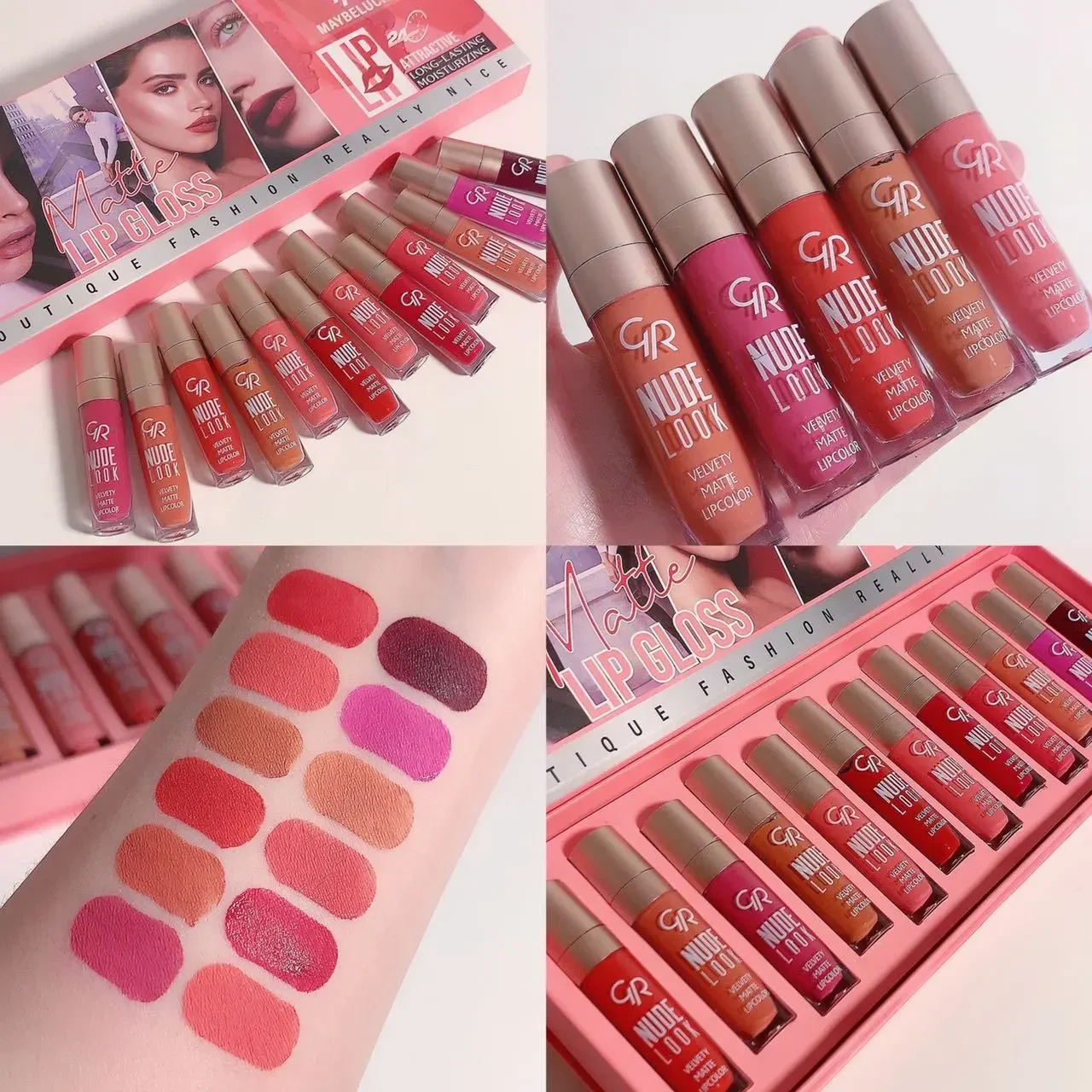 New 12PCS Lip Glaze Set Matte Mist Velvet Lip Gloss Set Long-Lasting Non-Stick Cup Non-Fading Lipstick Nude Liquid Lipstick