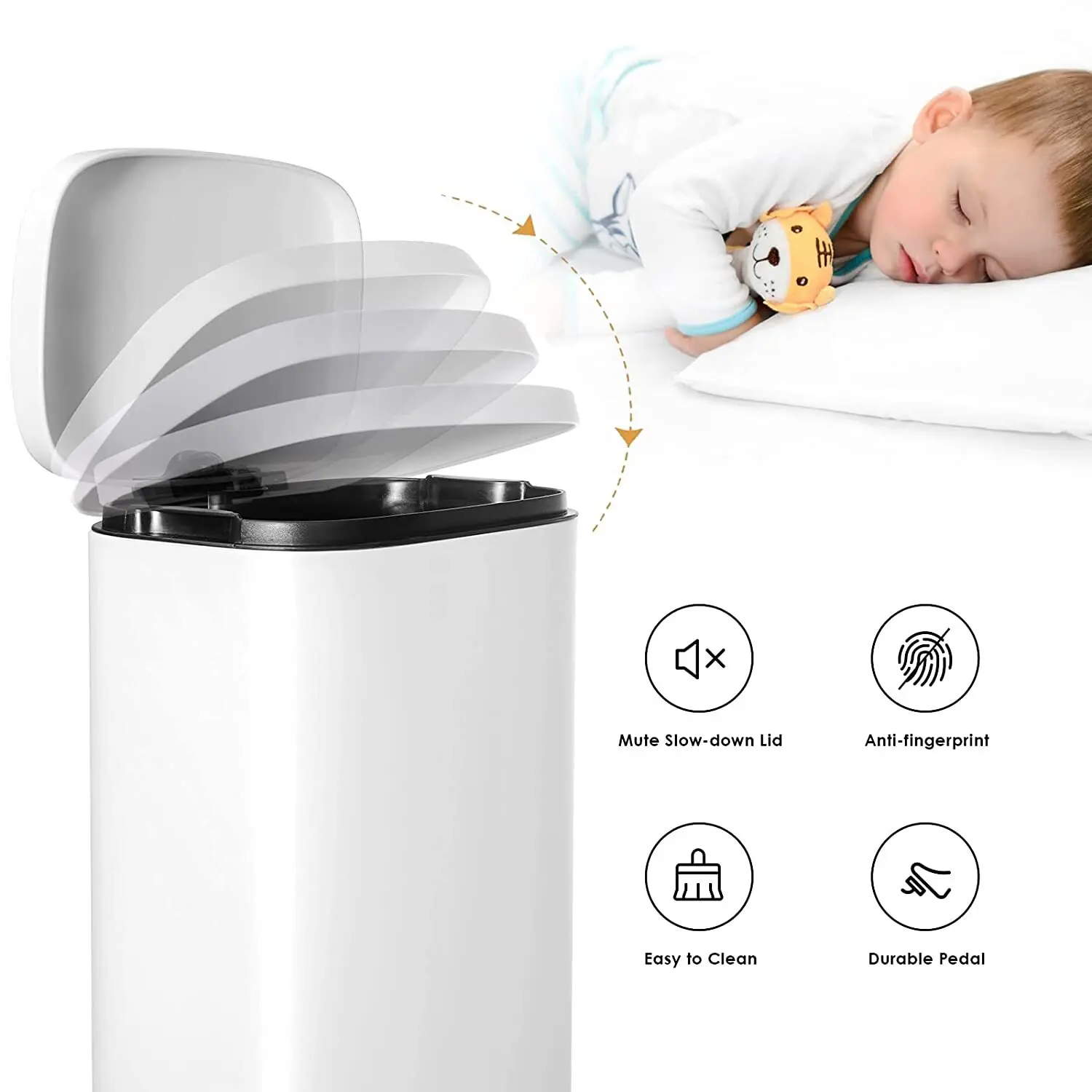 Homfa 30L Stainless Steel Step Trash Can Kitchen Garbage Can W/ Soft Close, Black,White, Silver, Gray, Red