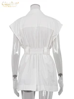 Clacive Fashion Loose White Cotton Women's Shirt 2024 Elegant Lapel Sleeveless Shirts Casual Classic Solid Top Female Clothing - Image 6