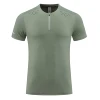 Men Marathon Workout Fitness Gym Top Ice Cool Half Zipper T Shirt Running Shirts Short Sleeve Elastic Training Sport Kit Clothes 1