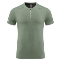 Men Marathon Workout Fitness Gym Top Ice Cool Half Zipper T Shirt Running Shirts Short Sleeve Elastic Training Sport Kit Clothes 1