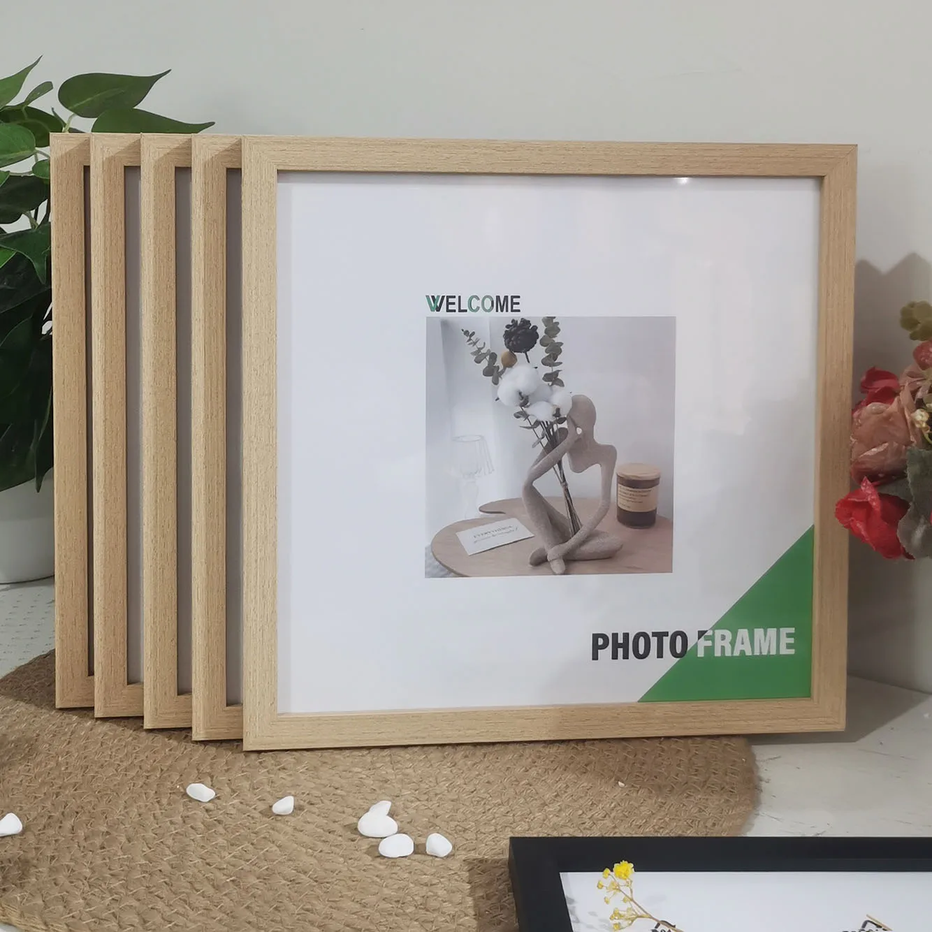 Square Photo Frames Set 15/20/25/30cm Wooden Wall & Tabletop Home Decor Commemorative Gift Wedding/Gallery Wall 5pc