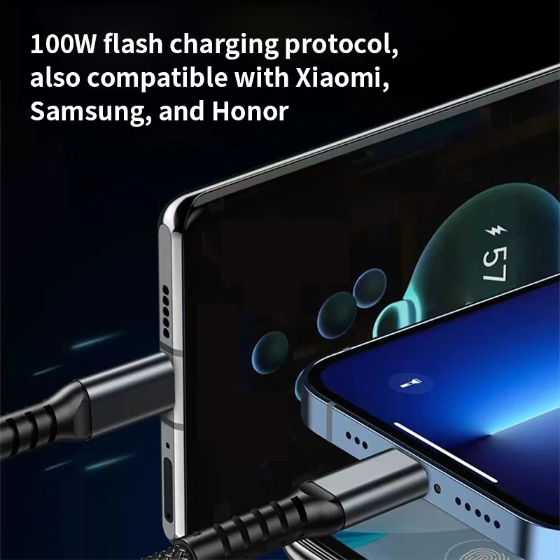 Fast Charging Cable 8pcs 100W 3 In 1 1.2m/4ft Nylon Braided Type-C Micro USB Multi Port Multiple Charging Wire