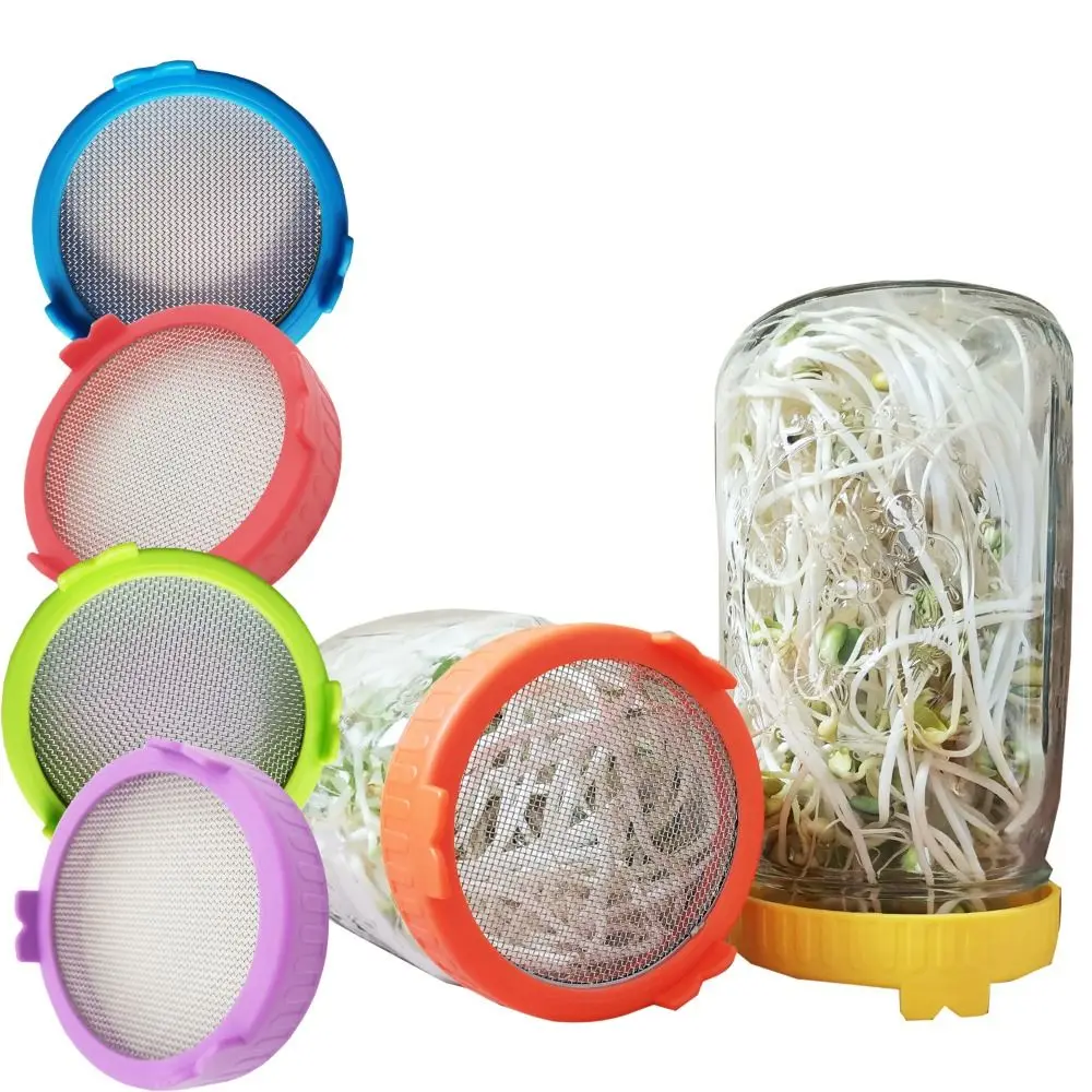 Sprouting Jars Kit Plastic Sprouting Lid Stainless Steel Screen Mesh Cover Cap for 86mm Wide Mouth Mason Jars