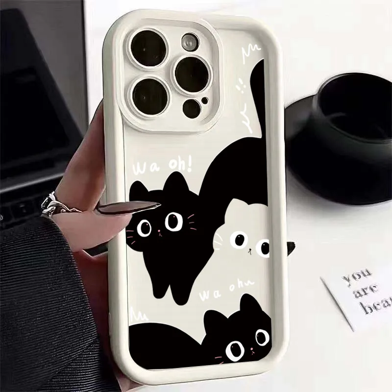 Charming Black Cat Print Silicone Soft Case Cover