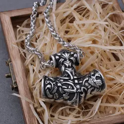 Viking Dragon Pendant Necklace - Retro Thor's Hammer Design in Stainless Steel Jewelry (With box)