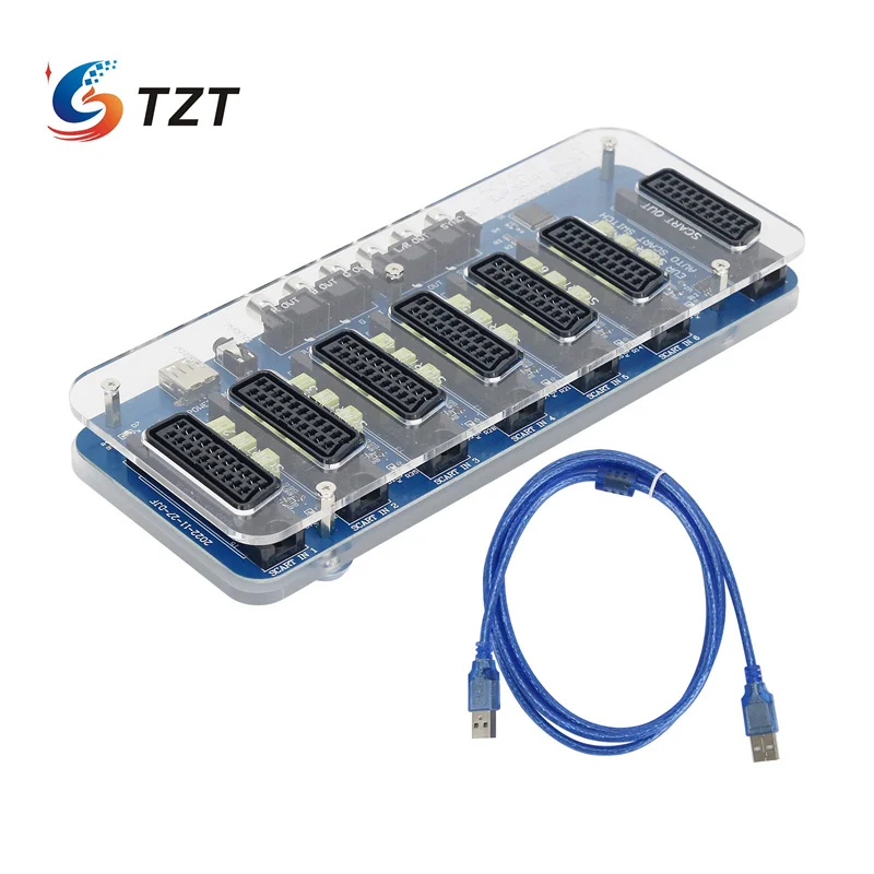 

TZT New Acrylic Case SCART Distributor Converter Video 6 Input 1 Output Automatic EUR Divider Board Device