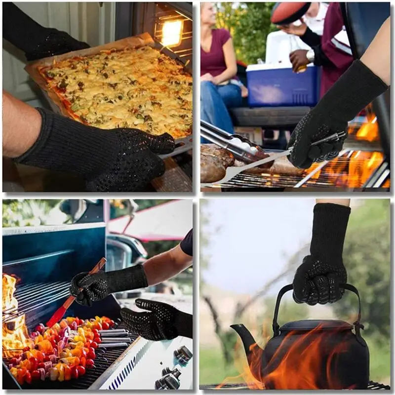 BBQ Gloves 1472&deg;F Heat Resistant Fireproof Oven Mitts Long Silicone Mittens Grilling Gloves for Kitchen Smoker Barbecue Camping silicone oven mitts silicone oven gloves