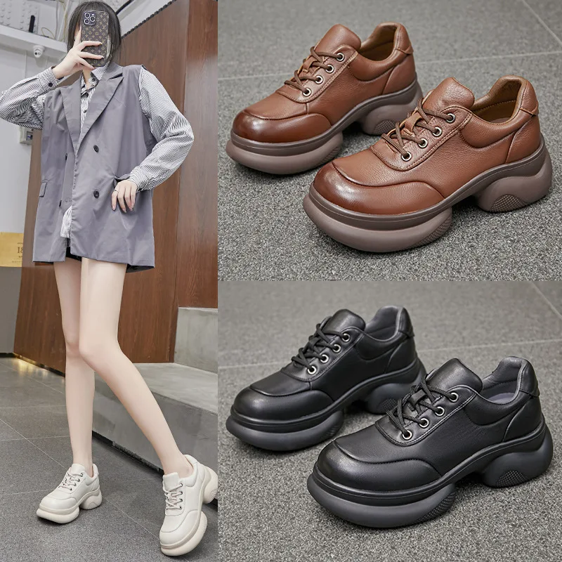 Loafers Women's 2023 Spring Autumn New Genuine Leather Single Shoes Casual Fashion Platform Women's Work Heightened Casual Shoes
