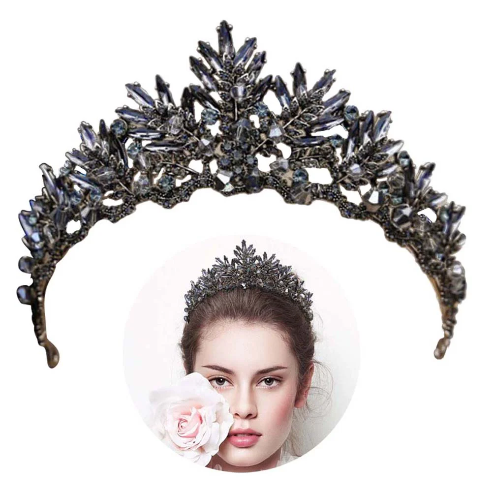 Vintage Baroque Crown Alloy Headdress Bridal Wedding Hair Accessories Hairband Hair Accessory Wedding Headpiece (Black)