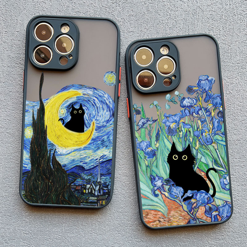 Retro Oil Painting Van-Gogh Cat Phone Case For iPhone 15 14 Pro Max Plus 13 12 11 Pro Max Mini 7 8 Plus SE X XS XR back Shell