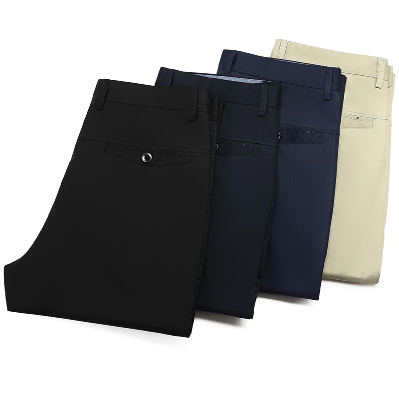 2024 New Bamboo Fiber Business Casual Pants Men's Ultrathin Loose Straight Stretch Breathable Non-Ironing Summer Suit Pants