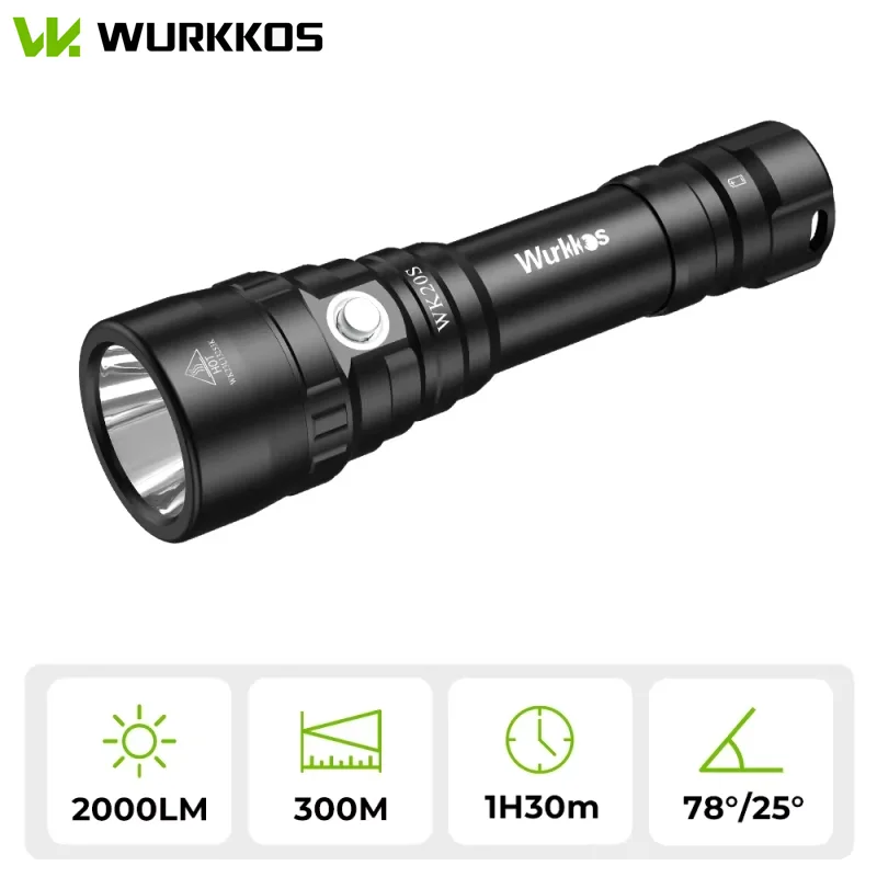 Led flashlight Wurkkos WK20S Powerful Diving Flashlight IPX8 Waterproof Scuba Dive Light Rechargeable Max 2000 Lumen SST40 HD LED 4 Modes