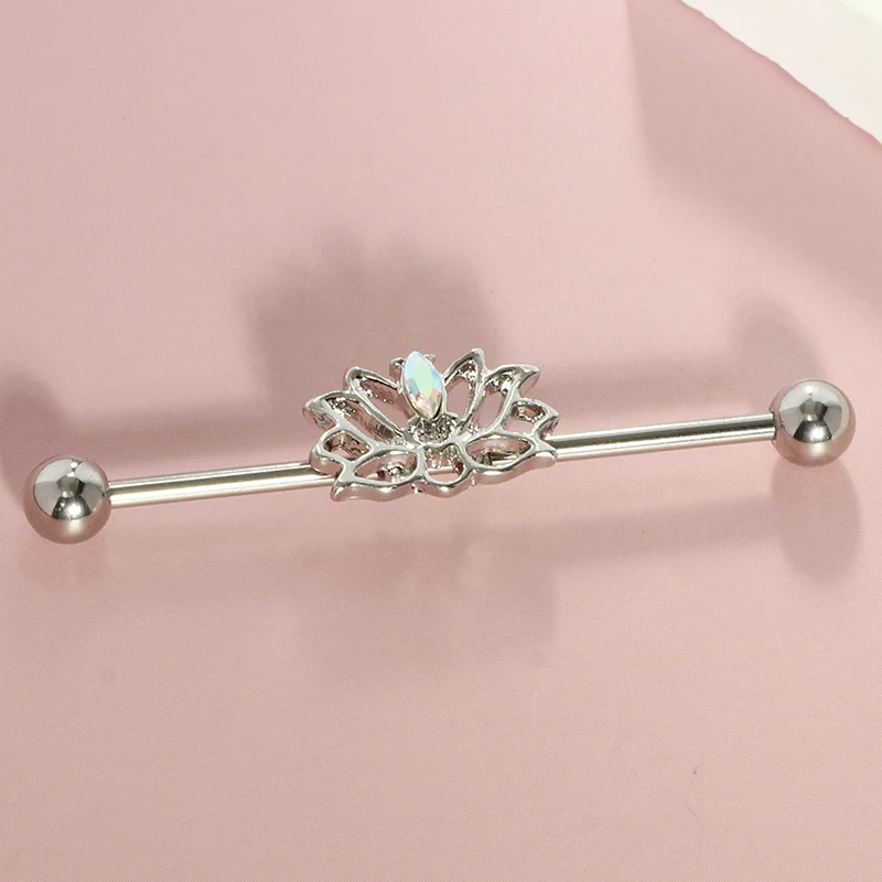 1Pcs 14G 38mm Stainless Steel Industrial Barbell Ring Ear Straight Barbell Stud Cartilage Earring Helix Body Piercing Jewelry