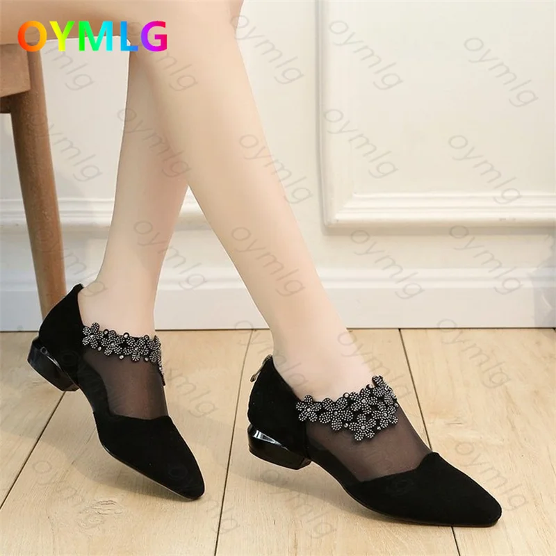 Women Sandals Women Flats Women High Heels Comfortable Sandals Mesh Hollow Flat-heeled Baotou Rhinestone Large Size Summer