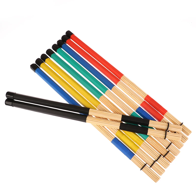 

1Pair Bamboo Drumsticks Drum Sticks Percussion Drum Brushes Bundle Harmmer With Rubber Handle Drum Accessories