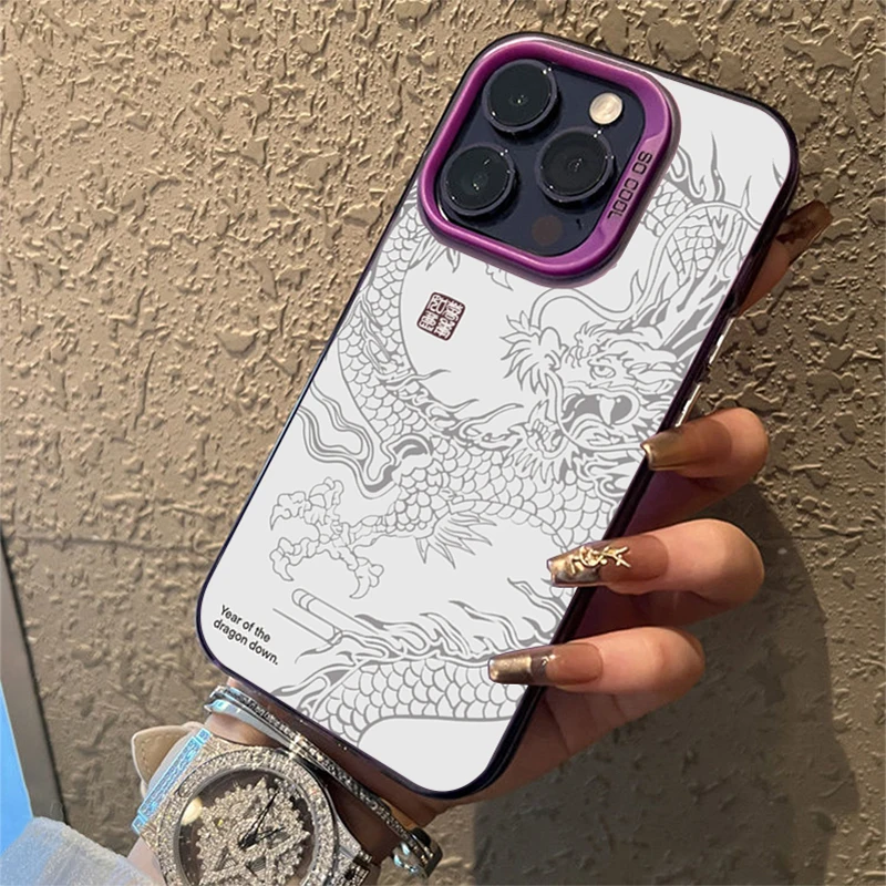 Luxury Dragon Totem Anti-Drop Armor Case with Lens Protection and Plated Cover