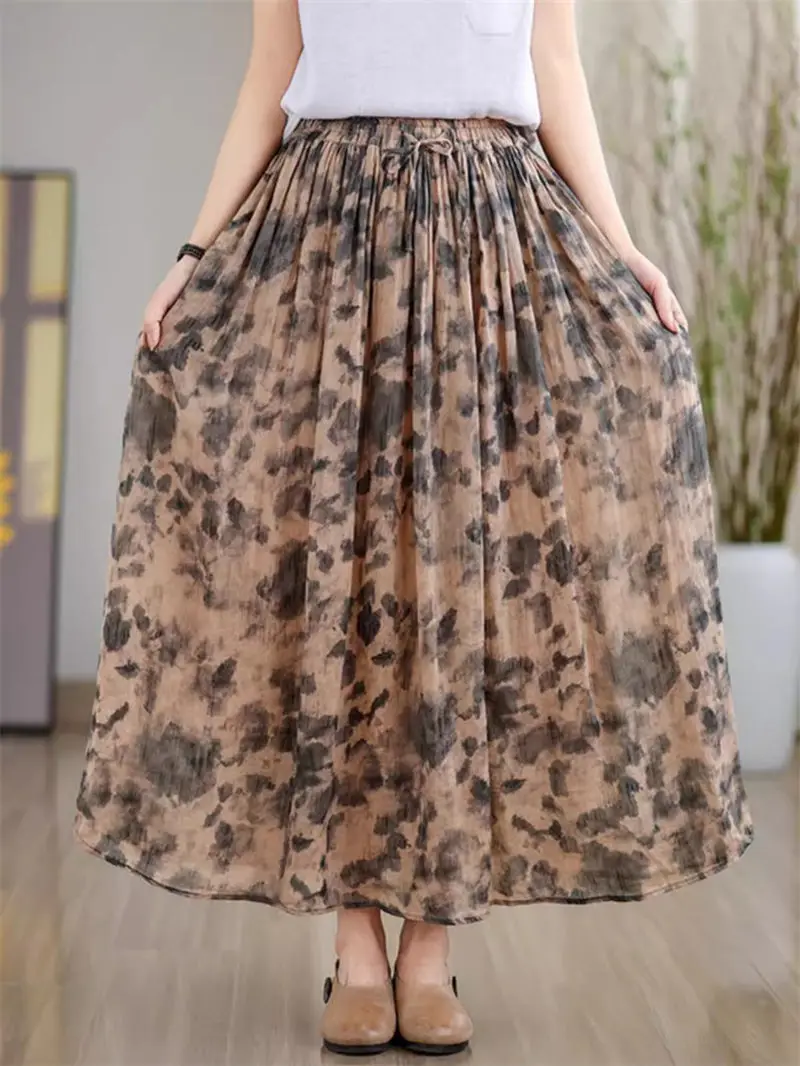 

Irregular Elastic High Waist Printed Skirt 2024 Summer Women's Clothing Retro Casual Loose Floral Skirt Long Mujer Faldas K835
