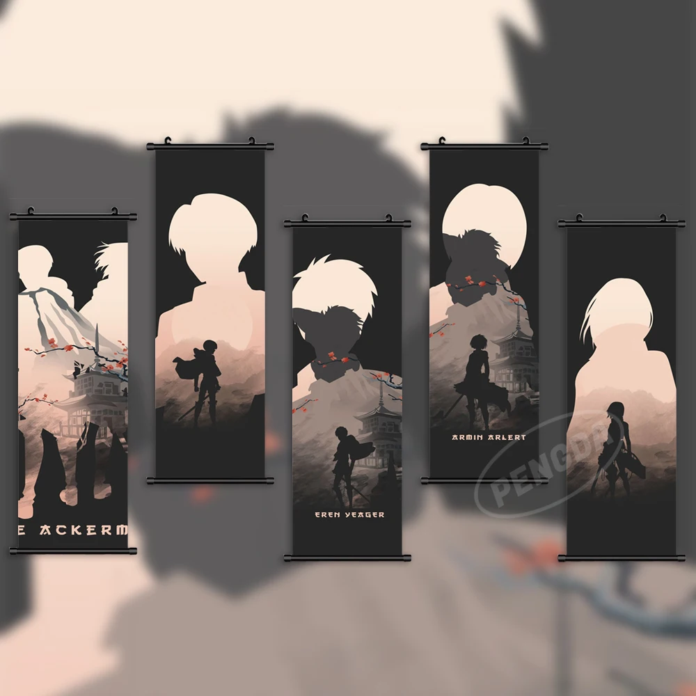 

Wall Art Canvas Attack On Titan Pictures Anime Poster Scroll Levi Ackerman Hanging Painting Eren Jaeger Printed Home Decoration