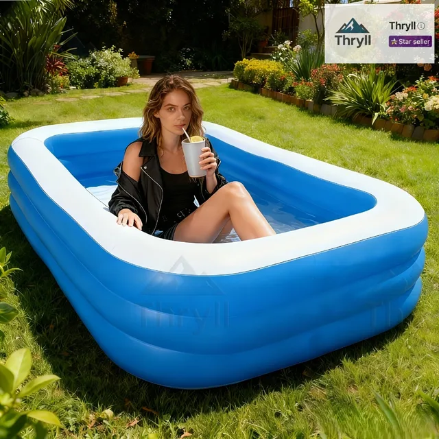 Piscine gonflable rectangulaire pour usage domestique, fabriquée en PVC durable, idéale pour les rassemblements familiaux, les fêtes d'été et les loisirs en plein air. 1