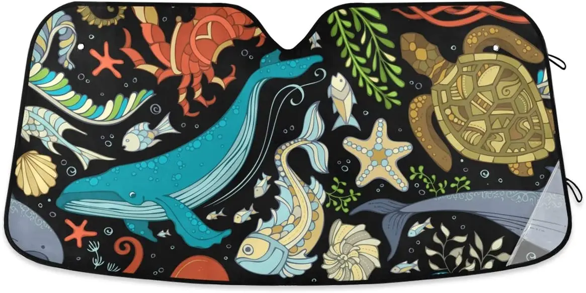 Yyzzh Underwater Whale Turtle Fish Ocean Bubble Parabrezza Per Auto Parasole Block Raggi Uv Protezione Per Visiera Parasole Fisarmonica Pieghevole Sol
