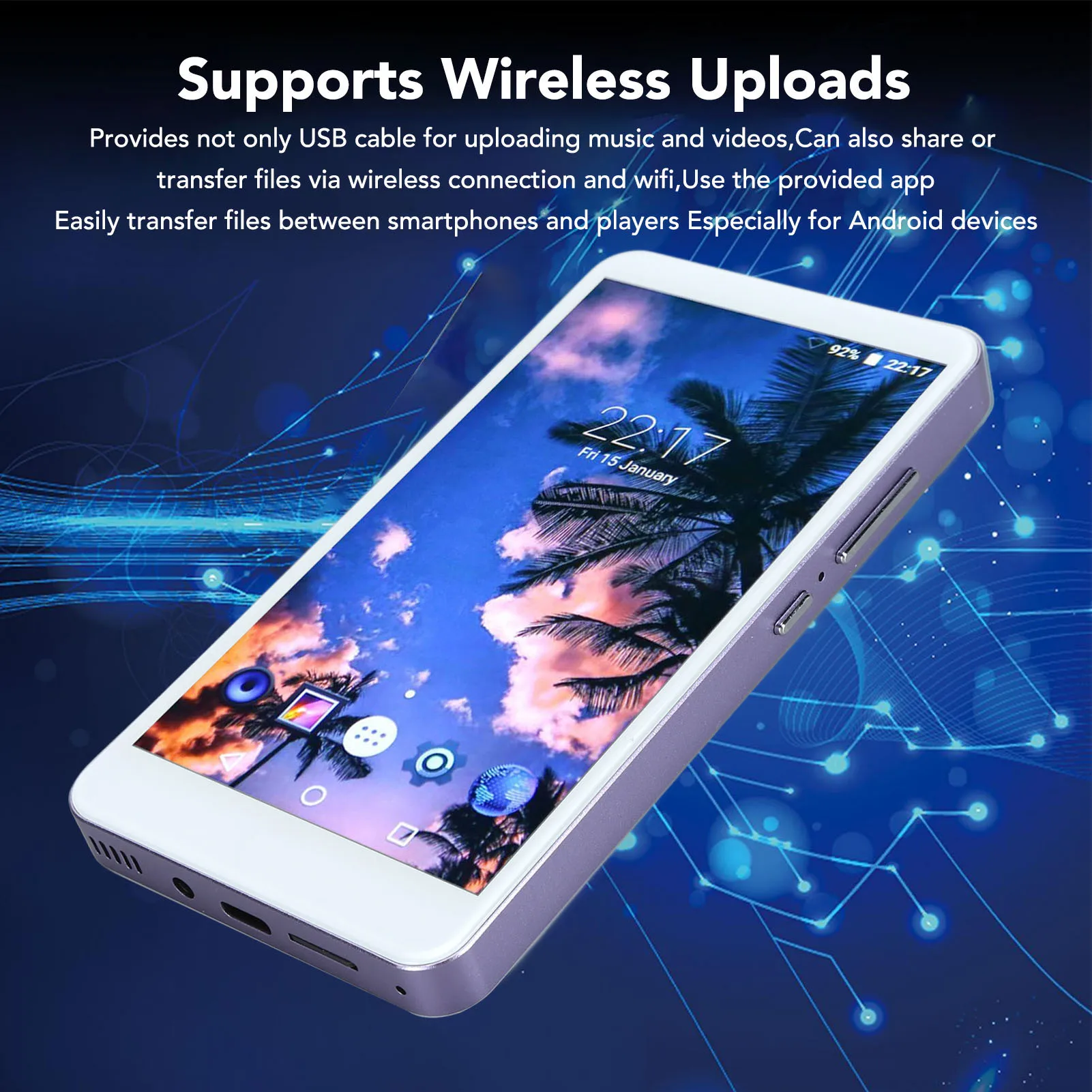 5.0 Inch MP4 Player Smart Noise Reduction Bluetooth 5.0 WiFi 2200mAh Rechargeable 16GB ROM and 128GB Memory Expansion Portable M