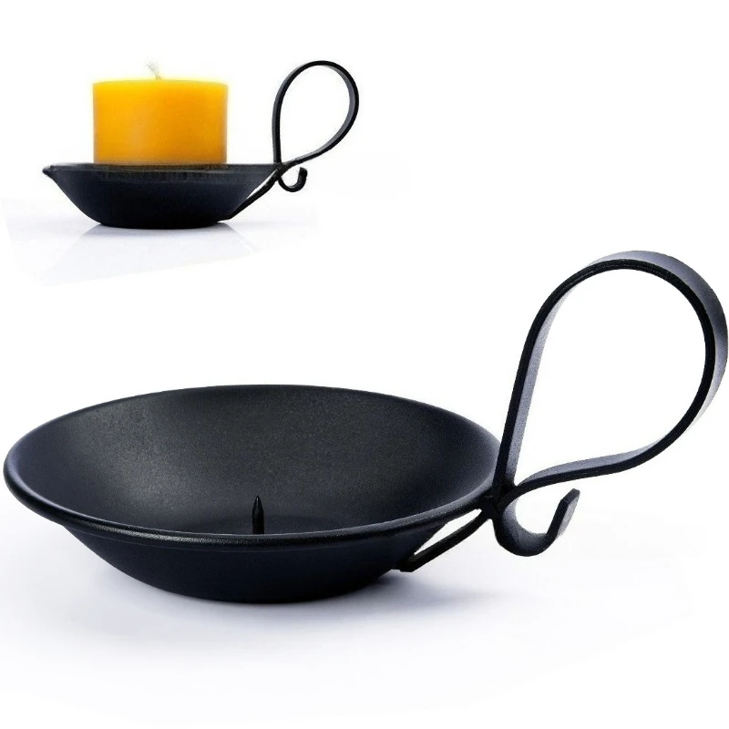 Black Matte Iron Candle Holder with Handle for Banquet Hotel Decor