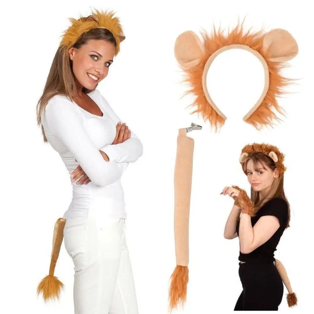 

Lion Headband Set Cosplsy Costume Carnival Masquerade Party Kids Show Cosplsy Costume Headband with Ears and Tail Animal Costume