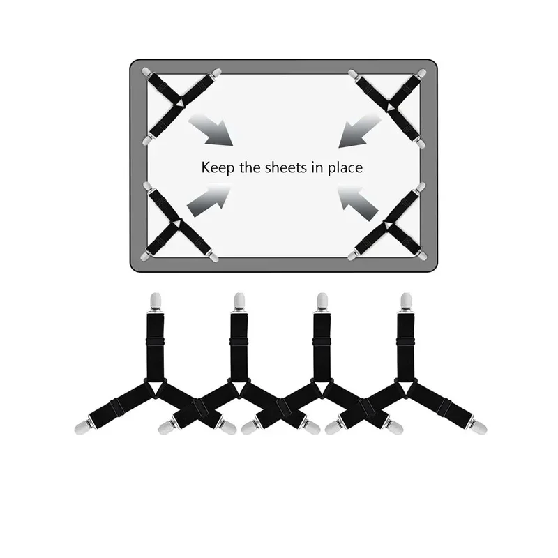 4 Pcs Triangle Bed Sheet Holders Fitted Sheet Clips Adjustable Suspenders Mattress Gripper Clips Bed Mattress Cover bed sheet holder