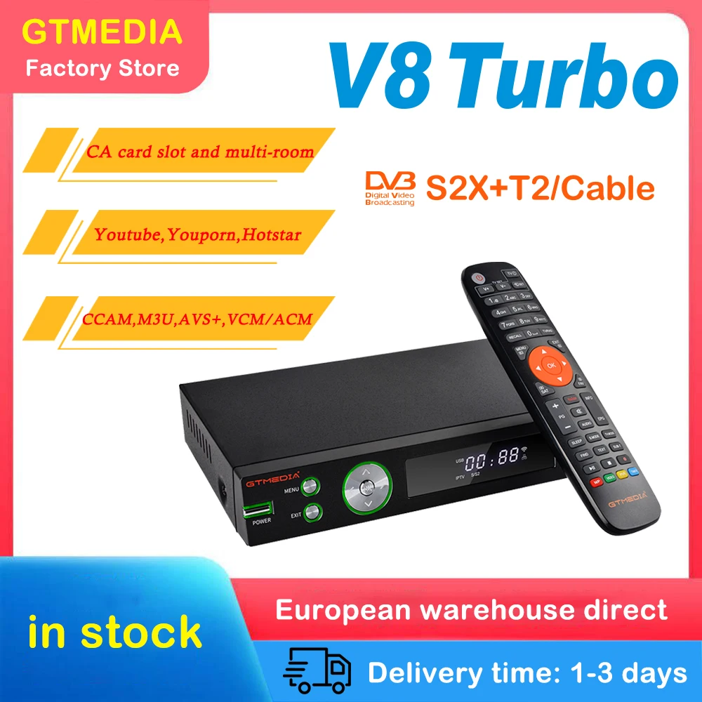 Digital Satellite Receiver GTMEDIA V8 Turbo FTA Satellite Receiver Full HD 1080P Support DVB-S/S2/S2X+T/T2/Cable/J.83B H.265 HEVC Built-in WiFi 