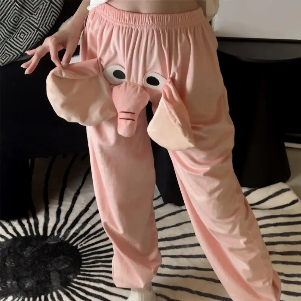 Flannel Pajama Pants Women Men Cartoon Elephant Nose Plush Pajama Bottoms Homewear Plush Lounge Trousers Couple Pajamas Pants_ecoleips.com
