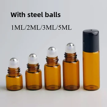 100PCS 1/2/3/5ml Amber Glass roll on Bottles Essential Oil Roller Bottles Stainless Steel with Cap for Travel Perfume wholesale 1