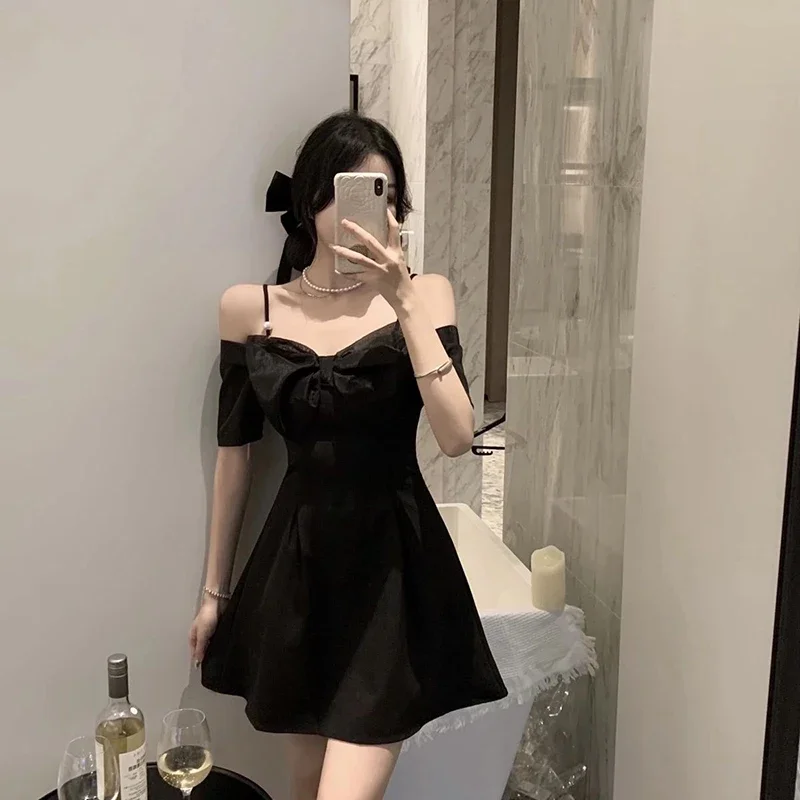 Zoki Bow Sexy Slash Neck Dress Women Summer Korean Elegant