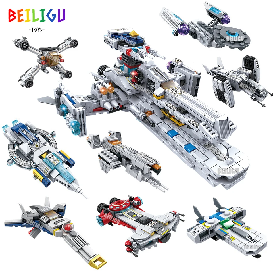 8IN1 941PCS Space Battleship Aircraft Fighter Building Blocks Star Spaceship War Bricks City