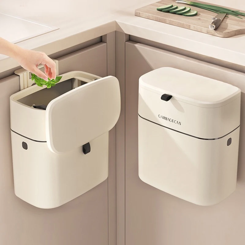 10L Wall Mounted Hanging Trash Bin For Kitchens Door With Lid