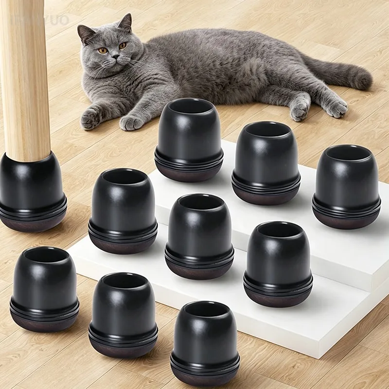Silent Black Silicone Chair Leg Protectors with Thick Felt Pad