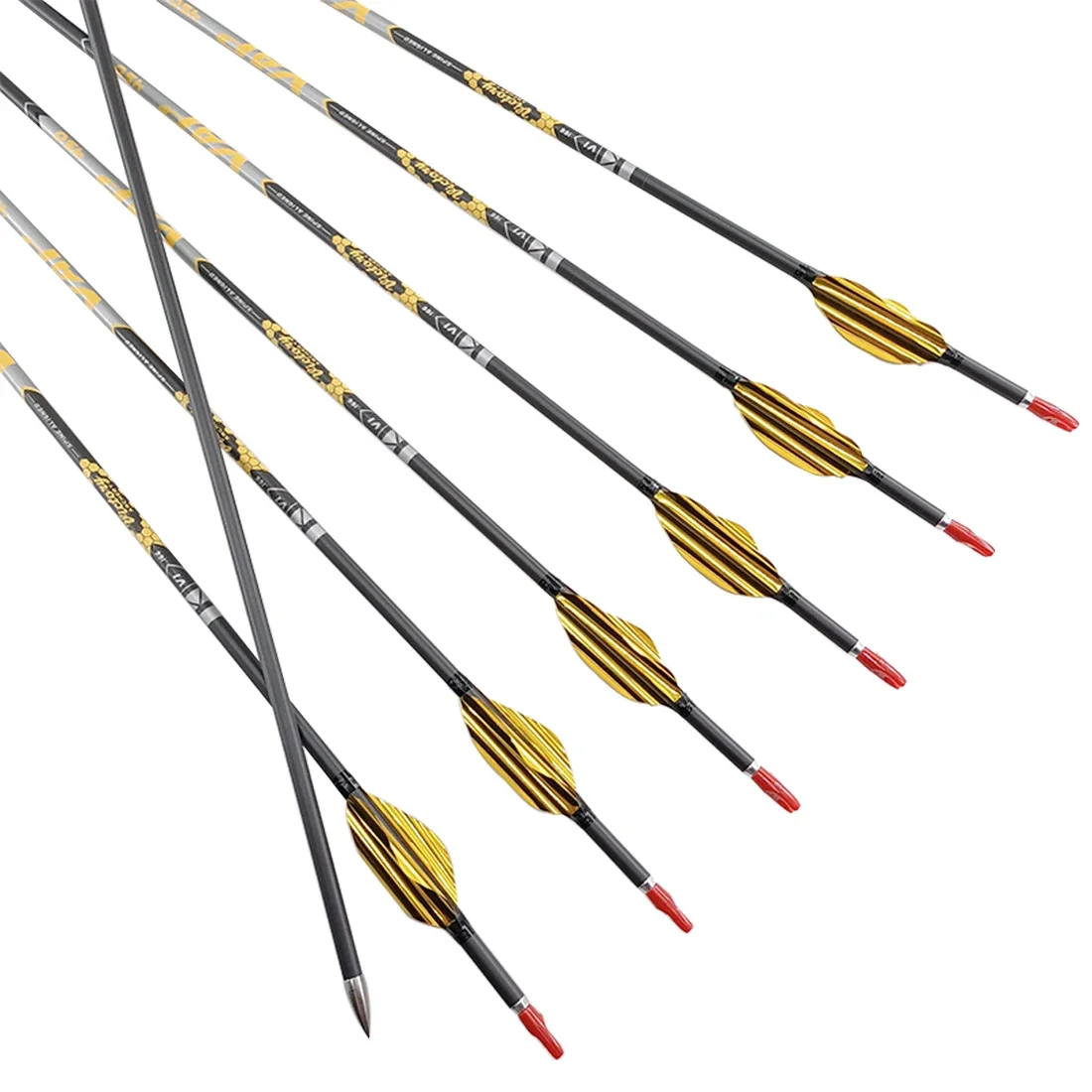 Archery Arrows Archery Arrowhead Archery Arrow Feathers Archery Arrow Nocks 12pcs Carbon Arrows Spine 350-1000 Recurve Bow Hunting 1.8inch Spin Vanes Nock 80gr Points Shooting