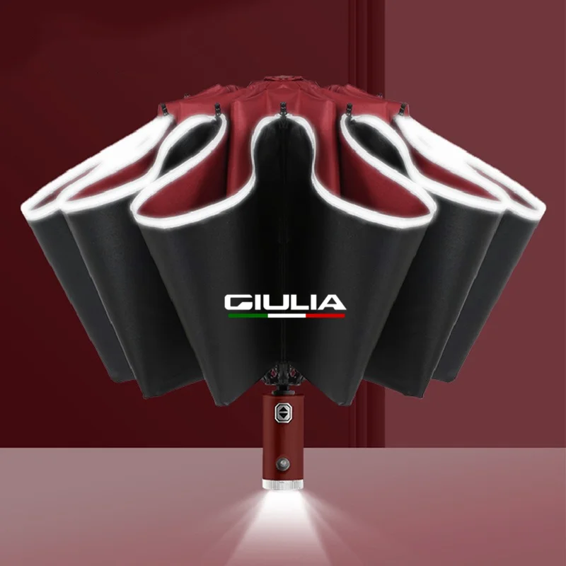 

Automatic Car Umbrella With LED Flashlight Reflective Stripe Reverse Umbrella For Alfa Romeo Giulia Car Accessories