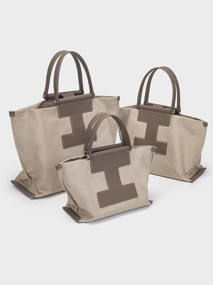 

Iacuc Canvas Simplified H-shaped Tote Large Capacity Shopping Splice Handheld Crossbody Women's Bag Commuting