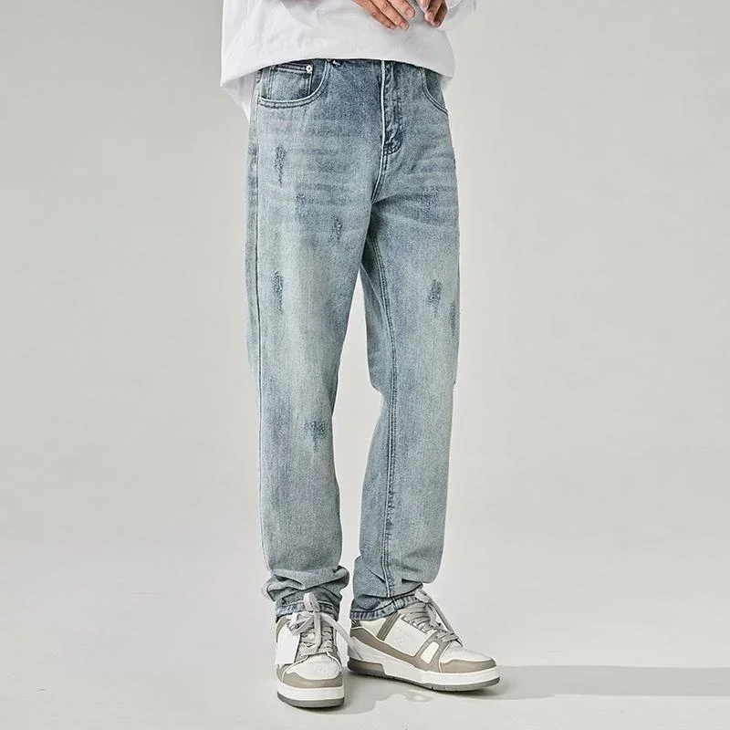 Jeans Da Uomo Pantaloni Da Cowboy Da Uomo Dritti Con Tasche Pantaloni Azzurro Spedizione Gratuita Nuovo Nel Designer Regolare Xs Cheap Kpop Denim
