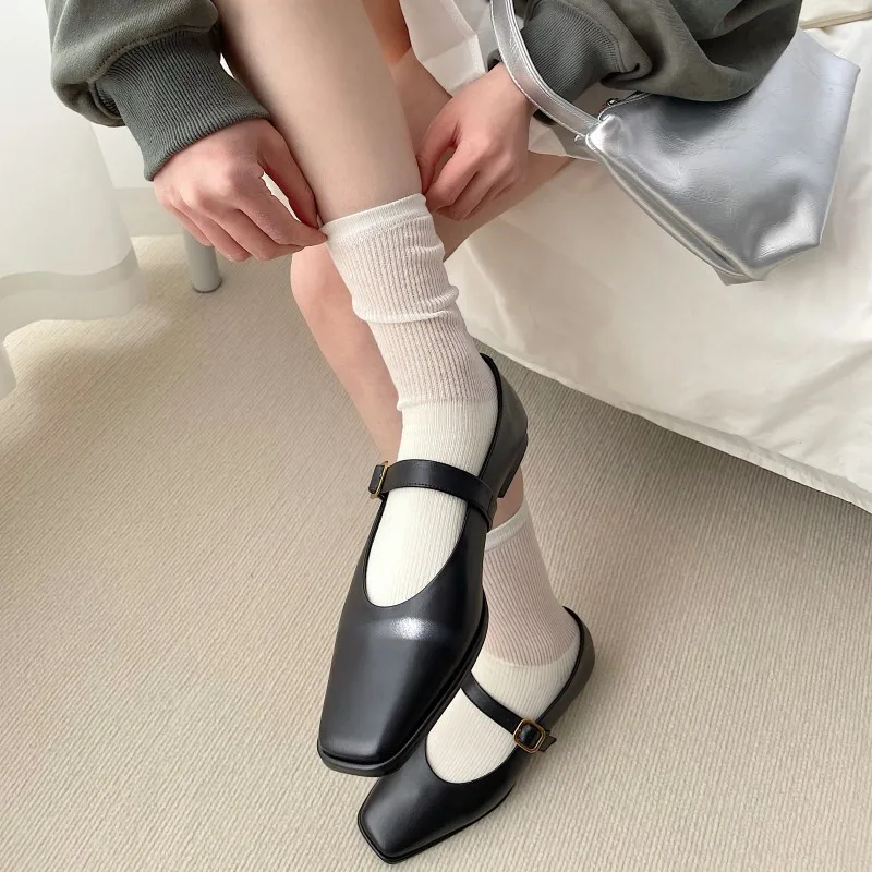 

Solid Color Women Socks Korean Fashion Summer Thin Breathable Crew Socks Casual Harajuku Streetwear Elastic Loose Long Socks Sox