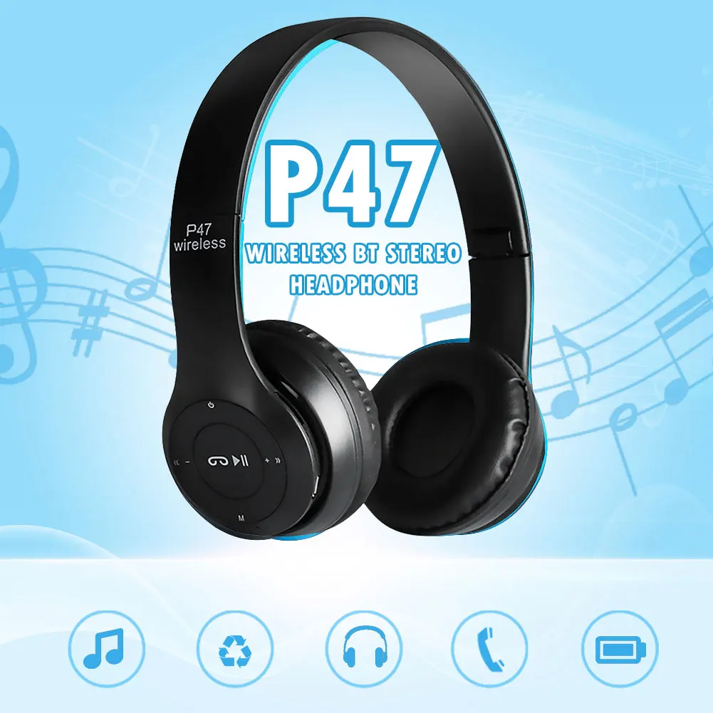 P47 Wireless Game Headset Noise Cancelling Sports BT5.0 Headphones Studio Pro Card Mp3 Player Support Hands-Free Built-in Mic 3