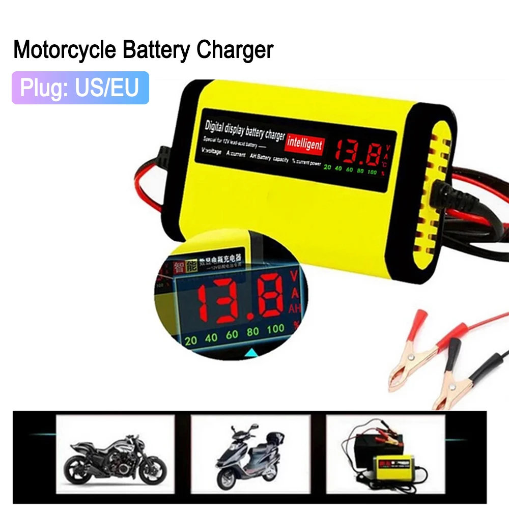 12v 2a Car Auto Battery Charger Led Display 220v 110v Eu Us Smart  Automotive Truck Motorcycle Car Charger For 12v 12ah 14ah 20ah