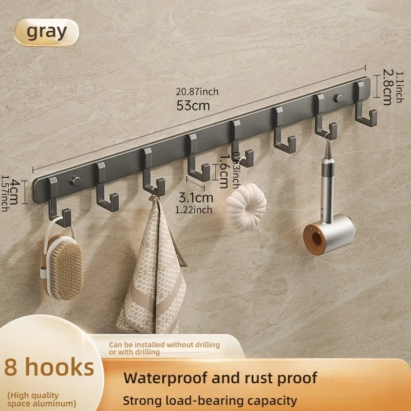 3 To 7 Hooks Metal Hooks Holder Aluminum Key Coat Clothes Door Holder Rack Hook Wall Mounted Hanger