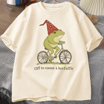 Off To Cause A Kerfuffle Frog T-Shirt Funny Weirdcore Sayings Unique Tshirt Adults Joker Women Graphic Tee Women Summer Tops Y2K 1