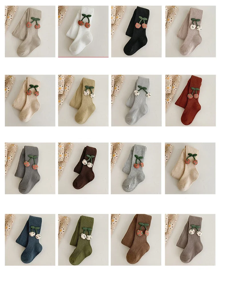 2023 neue Baby Mädchen Strumpfhosen Cartoon Kirsche Zubehör Weiche Baumwolle Mädchen Strumpfhosen Herbst Winter Doppel Nadel Hosen Strumpfhosen – Detail 2