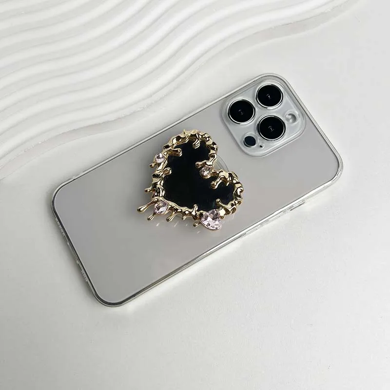 Liebevolles Herz Kosmetikspiegel Handy-Sockel Griffhalter Legierung Klappbarer Handy-Griff Schmetterlingsform Metallflüssigkeit – Detail 4